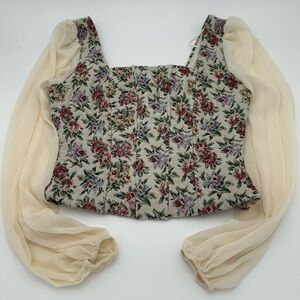 Floral Women's Blouse with Cream Sleeves